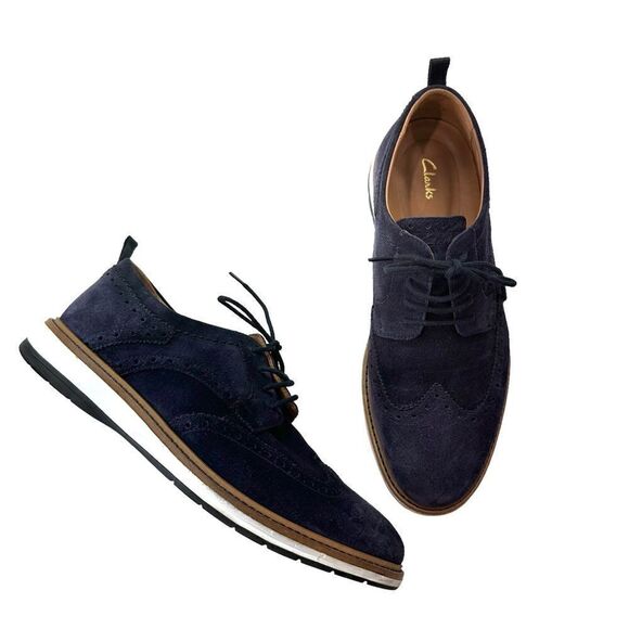 Clarks Chantry Men's Wing Tip Leather Lace Up Casual Comfort Blue Shoes, 7.5 - Picture 1 of 10